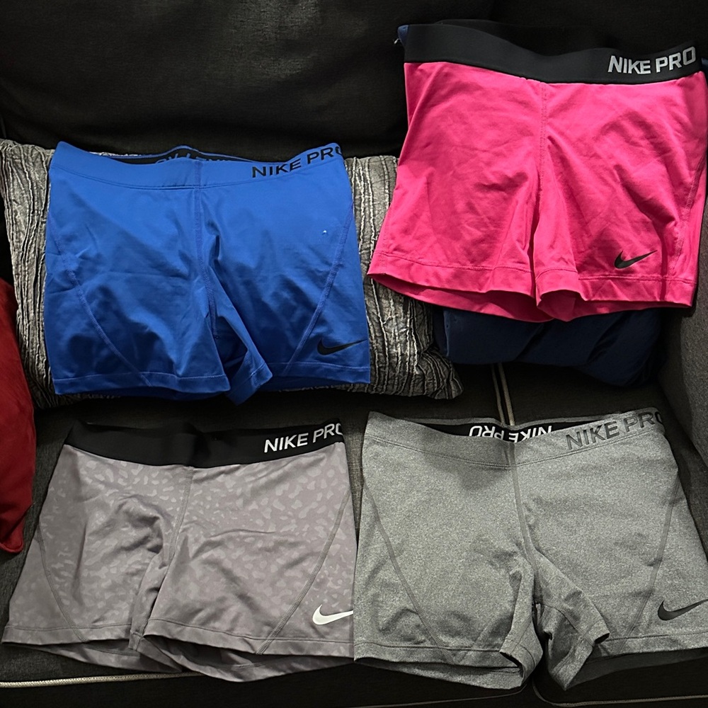Nike Pro Shorts set of 4 - Blue, Pink, Gray & gray leopard